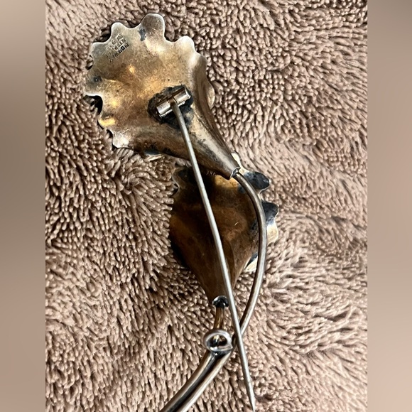 Aksel Holmsen Norway Blue-Green Enamel on Sterling Calla Lily Brooch Vintage - Picture 5 of 7